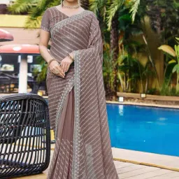 Satrani Brown Embroidered Saree With Unstitched Blouse-picture-10