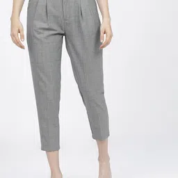 Tokyo Talkies Women Checked High-Rise Pleated Trousers-image-54