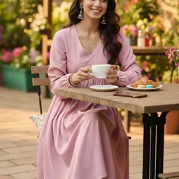 AADVIKA Puff Sleeve Crepe A-Line Maxi Dress-picture-10