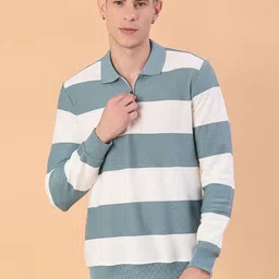 V-Mart Men Striped Polo Collar Long Sleeves Cotton T-shirt-picture-25