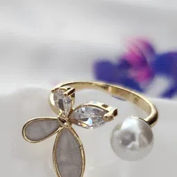 Piu Jewels Gold-Plated Stone-Studded & Beaded Adjustable Finger Ring-picture-23