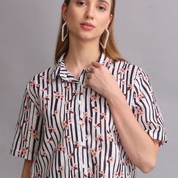Thansmay Kleider Floral Print Cotton Shirt Style Crop Top-picture-36
