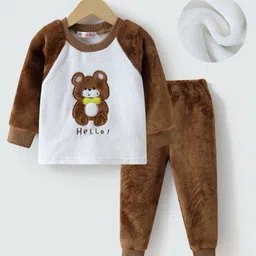 Kookie Kids Raglan Sleeves Winter Night Suit Teddy Bear Design - Brown-picture-17