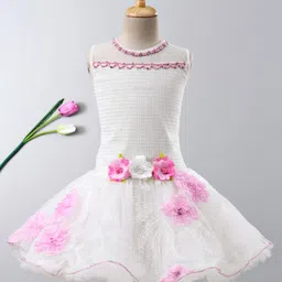 Enfance Sleeveless Floral Applique Beads EmbellishedDress - Pink-picture-24