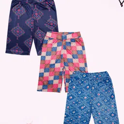 Kiddopanti Cotton Pack Of 3 Floral Printed Cycling Shorts - Multi Colour Navy Blue & Royal Blue-picture-11