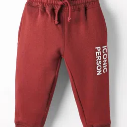 Doreme Knit Full Length Fleece Woollen Lounge Pant With Text Print - Burgundy-picture-24