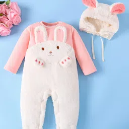 Mark & Mia Full Sleeves Winter Wear Romper With Bunny Embroidery & Cap - Pink-picture-39