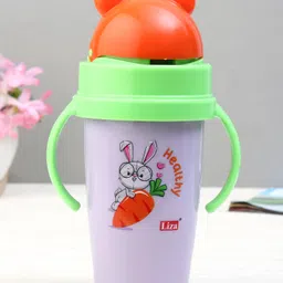 fab n funky Stainless Steel Twin Handle Straw Sipper 360ml - Purple| Leak Resistant| BPA Free| Hygiene Cap| Soft Silicone Straw| for Travel & School| Ideal Boy & Girls-picture-17