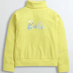 Barbie by Tiny Girl Woven Full Sleeves Typography Printed Turtle Neck Top - Yellow-picture-21