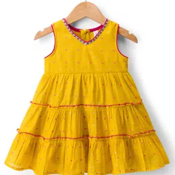 Babyhug Chanderi Woven Sleeveless Ethnic Dress with Polka Dots & Lace Detailing - Yellow-picture-13
