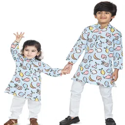 BABY CLOSET Kids Quirky Printed Mandarin Collar Pure Cotton Straight Kurta With Trousers-picture-41