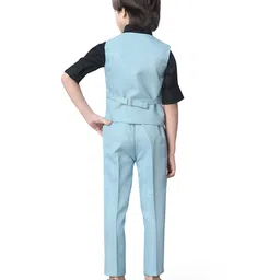 Earth Conscious Full Sleeves 3 Piece Solid Coordinating Party Suit Set With Bow - Black & Sea Green image 3