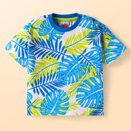 Babyhug Single Jersey Knit Half Sleeves T-Shirt & Shorts Set with Tropical Theme Print - Limegreen image 2
