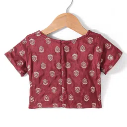 Babyhug Short Sleeve Chanderi Butti Lehenga Choli And Dupatta Set- Maroon. image 3