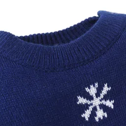 Babyhug Knitted Full Sleeves Pullover Sweater with Snowman Design - Navy Blue image 4