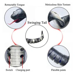 Sanjary Remote Control Realistic RC Snake Naja Cobra Tongue and Swinging Tail Prank toy for kids color cesign may vary image 4