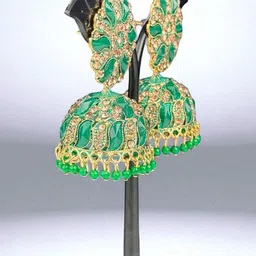 shreeji jewels Artificial Stones Studded and Beaded Dome Shaped Jhumkas image 4