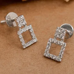 AMONROO 925 Sterling Silver Rhodium-Plated Square Shaped Cubic Zirconia Studded Studs-image-93