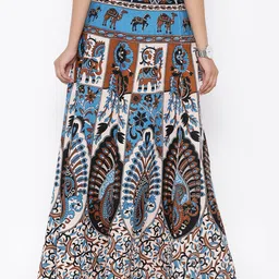 SOUNDARYA Beige & Blue Ethnic Print Wrap-Around Maxi Skirt image 2