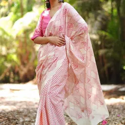 Chidiyaa Pink Pure Cotton Printed Saree image 2