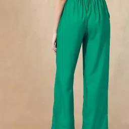 RAREISM Green Polyester Solid Trousers image 2
