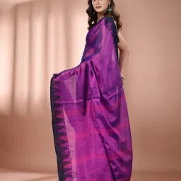 CHARUKRITI Purple Blended Solid Saree With Unstitched Blouse image 2