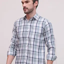 Indian Needle Grey Cotton Regular Fit Checks Shirt-picture-47