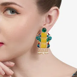Zaveri Pearls Multicolor Meenakari Peacock Ethnic Pearls Dangler Earring image 2