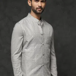 Rare Rabbit Grey Regular Fit Embroidered Bandhgala image 2