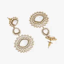 Kushal's Fashion Jewellery White Golden Earrings for Women image 2