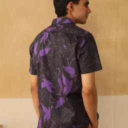 Andamen Black Cotton Slim Fit Printed Shirt image 2