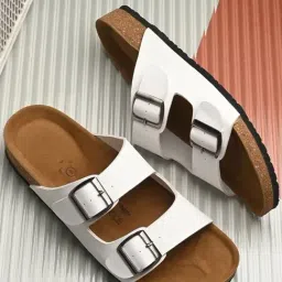 Hoversole Men's White Cork Casual Sandals-image-57