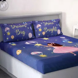 Ddecor Live beautiful Little Brats Blue 144 TC Cotton Queen Bedsheet with 2 Pillow Covers image 2