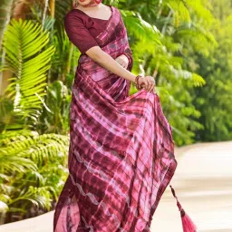 Satrani Maroon & Pink Embellished Saree With Unstitched Blouse image 2