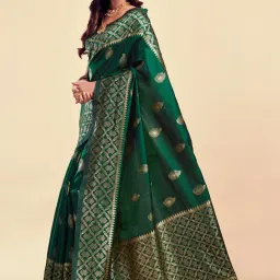 Satrani Green Silk Woven Saree With Unstitched Blouse image 2