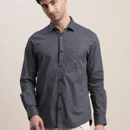 Turtle Blue Cotton Slim Fit Printed Shirt-picture-30