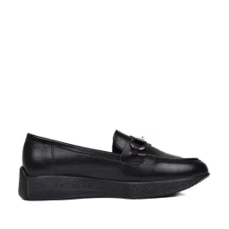 Jove Women's Jet Black Wedge Loafers image 2