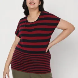 Vero Moda Curve Black & Red Striped T-Shirt-image-43