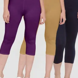 Gracit Purple & Beige Mid Rise Capris - Pack Of 3-image-22