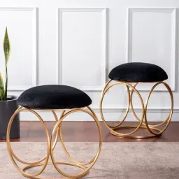 Nestroots Solid Black Velvet Puffy Pouffes Foot Stool Ottoman-image-40