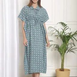 Kanvin Blue Cotton Printed Nighty-picture-31