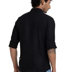 Parx Black Linen Slim Fit Shirt image 2