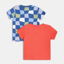 MINIKLUB Red & Blue Cotton Pack Of 2 Half Sleeves Checked & Text Printed Front Open Vests image 2