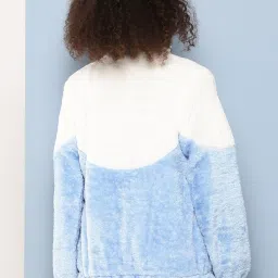 Aarika Blue Faux Fur Solid Long Sleeves Jacket image 2