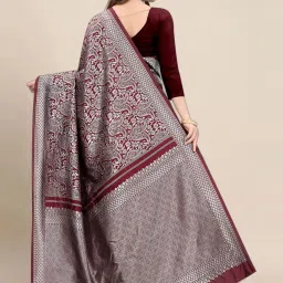 Anjaneya Sarees Grey & Maroon Silk Woven Saree With Unstitched Blouse image 2