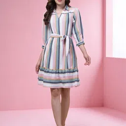 INUKA Women Striped Belted A-Line Dress-image-22