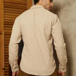 Campus Sutra Beige Poly Spandex Regular Fit Textured Shirt image 2