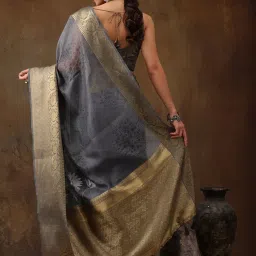 Silk Land Grey Silk Printed Saree With Unstitched Blouse image 2