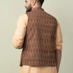 Fabindia Brown Cotton Comfort Fit Self Pattern Nehru Jacket image 2