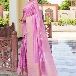 Vardha Light Pink Striped Saree With Unstitched Blouse image 2